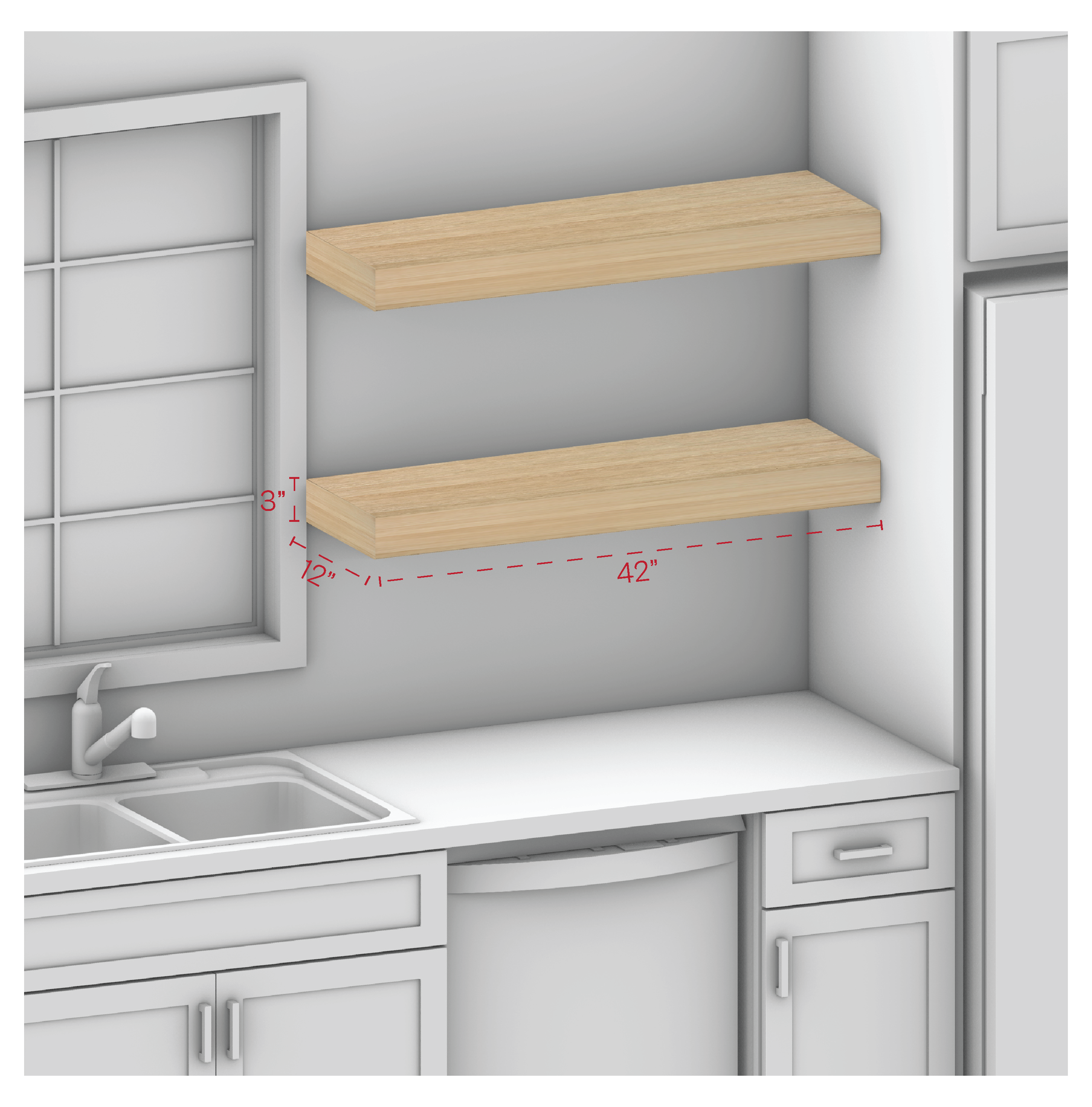 Oak Floating Shelf 42" Width