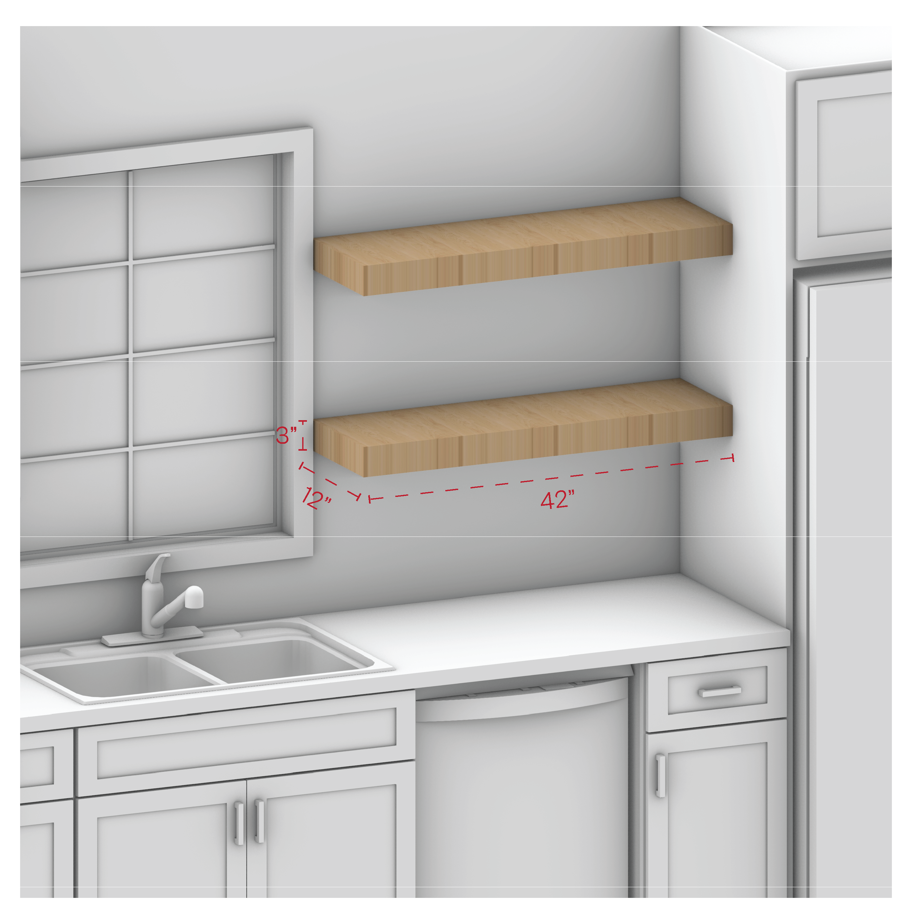 Birch Floating Shelf 42" Width