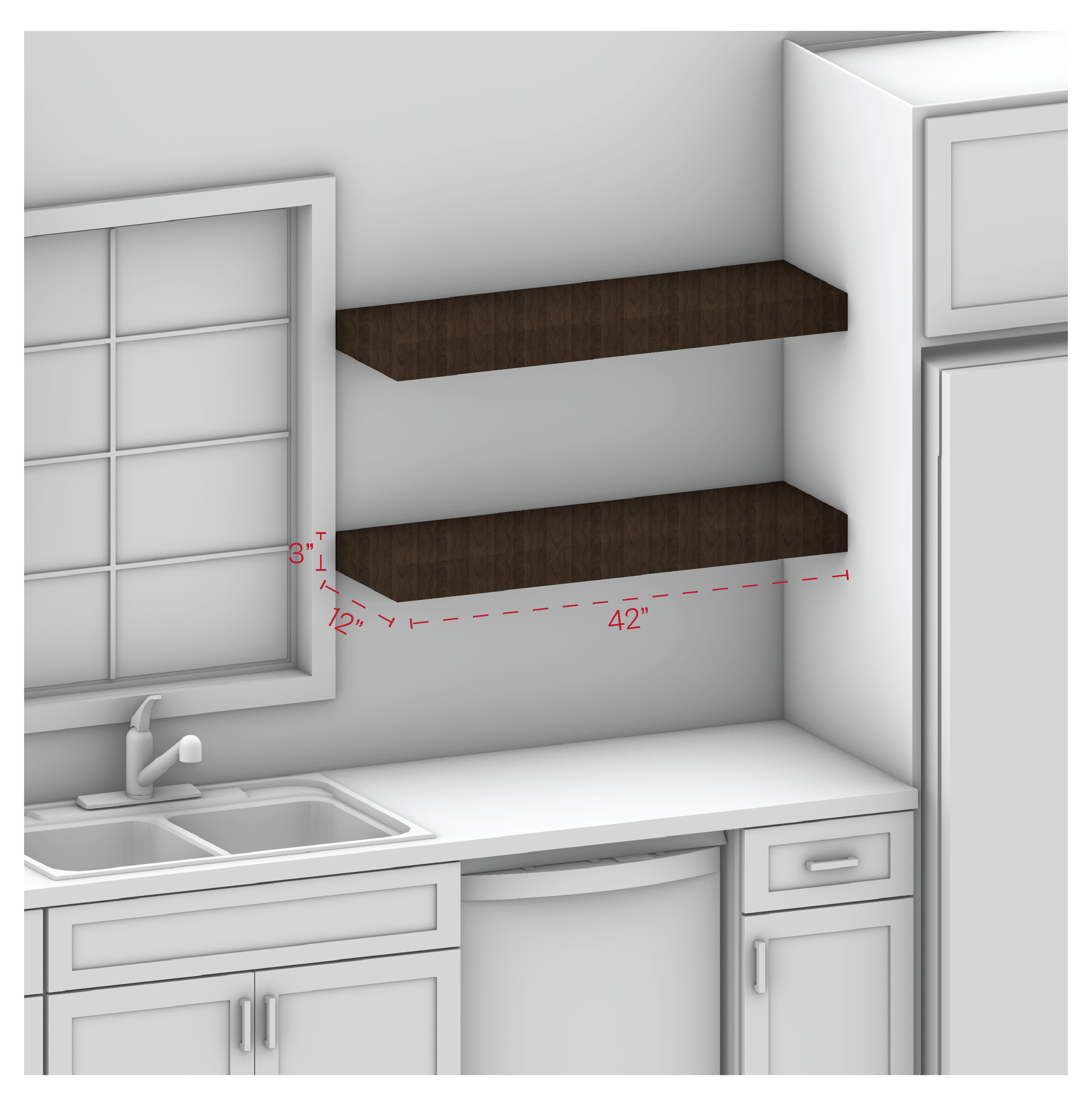 Walnut Floating Shelf 42" Width