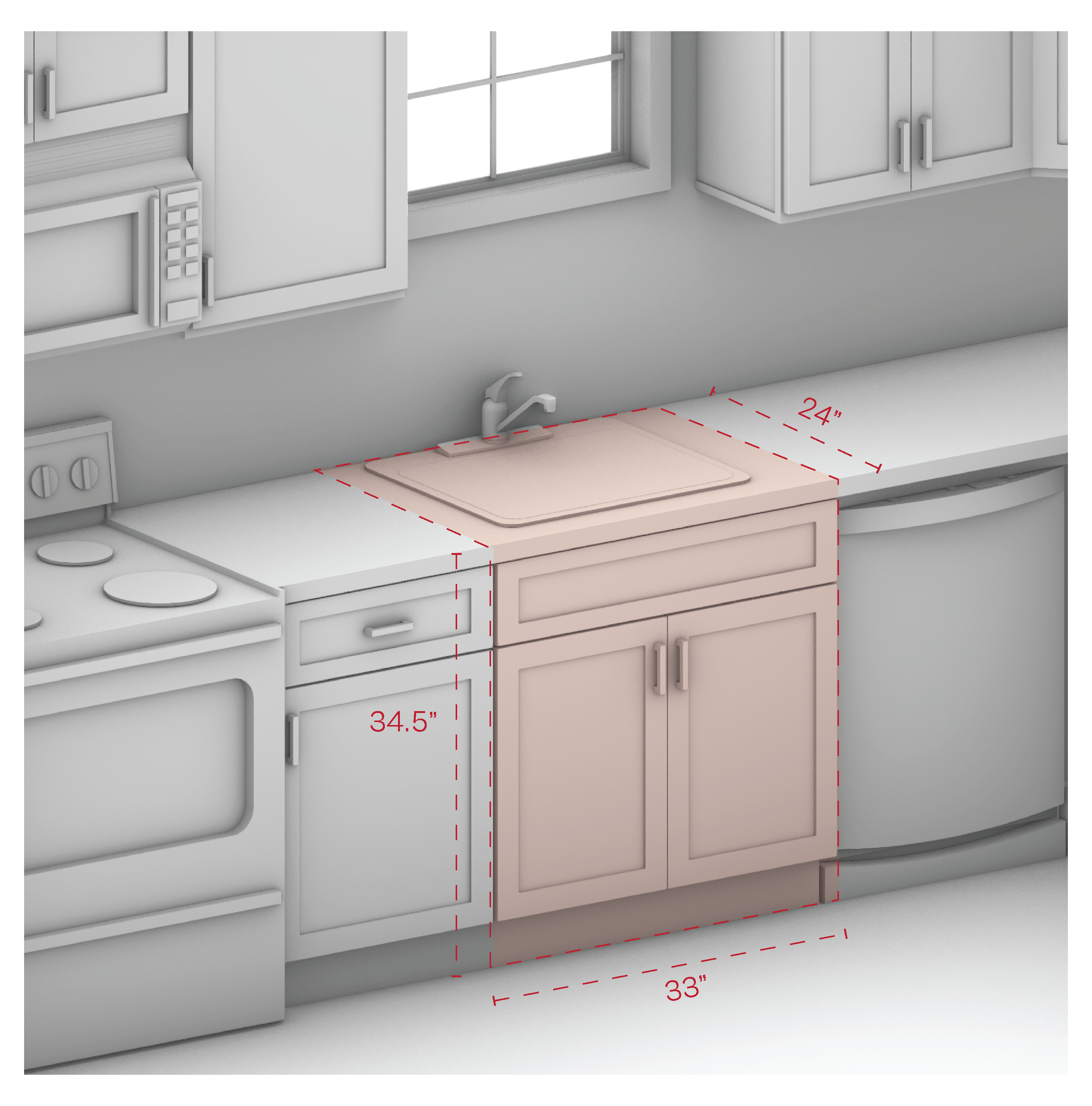 Sink Base Cabinet 33" Width