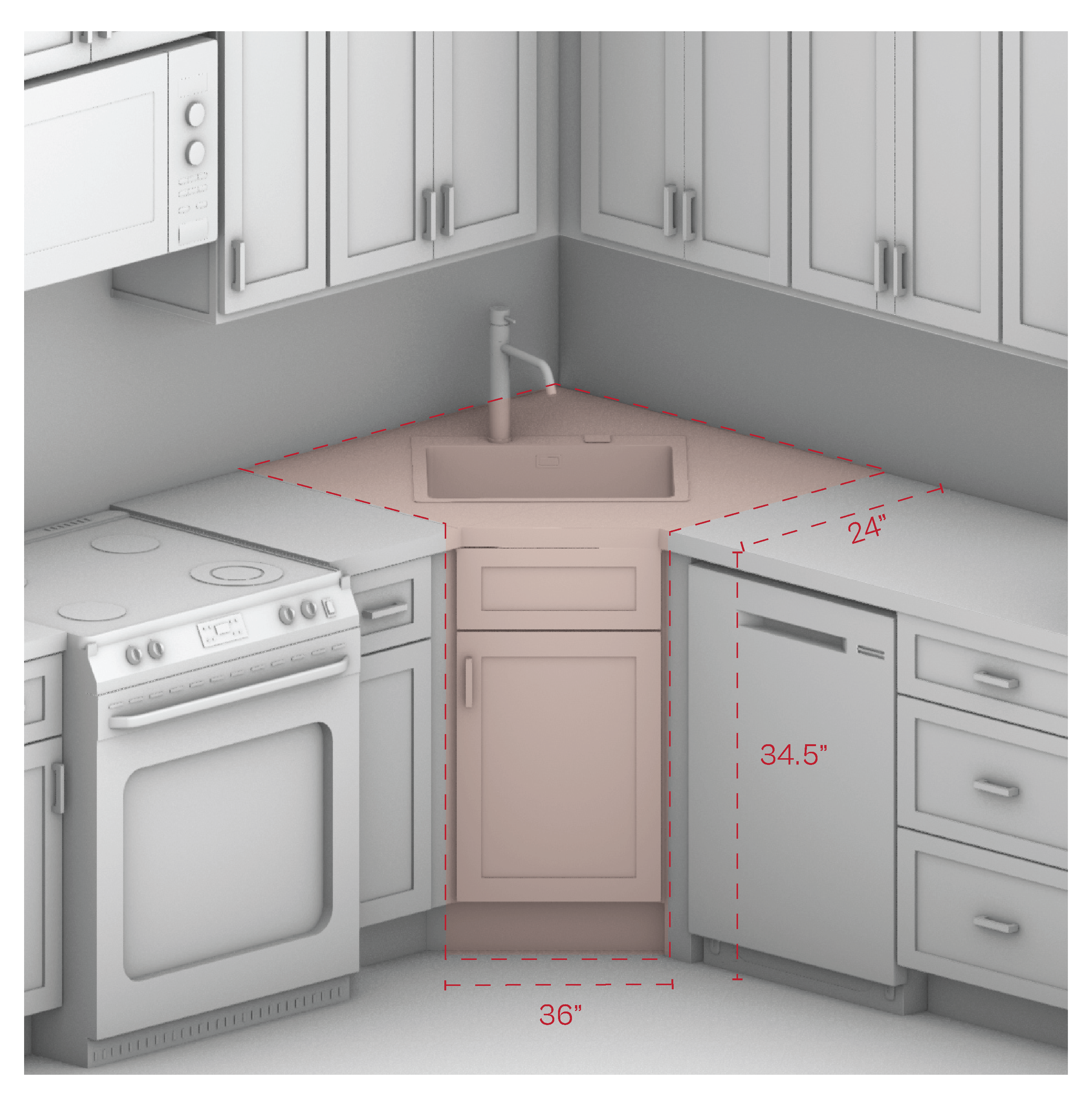 Diagonal Sink Cabinet 36" Width