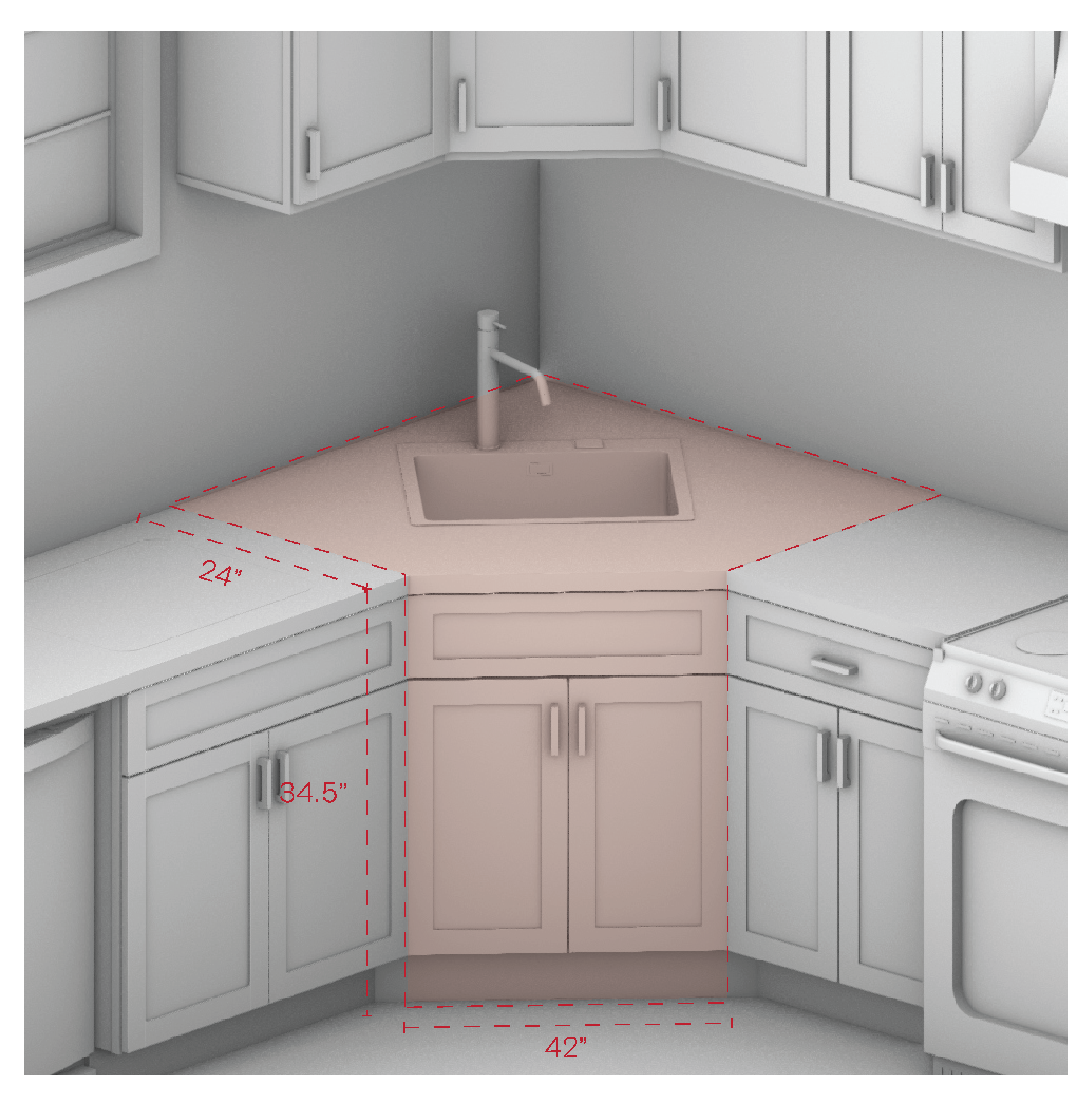 Diagonal Sink Cabinet 42" Width