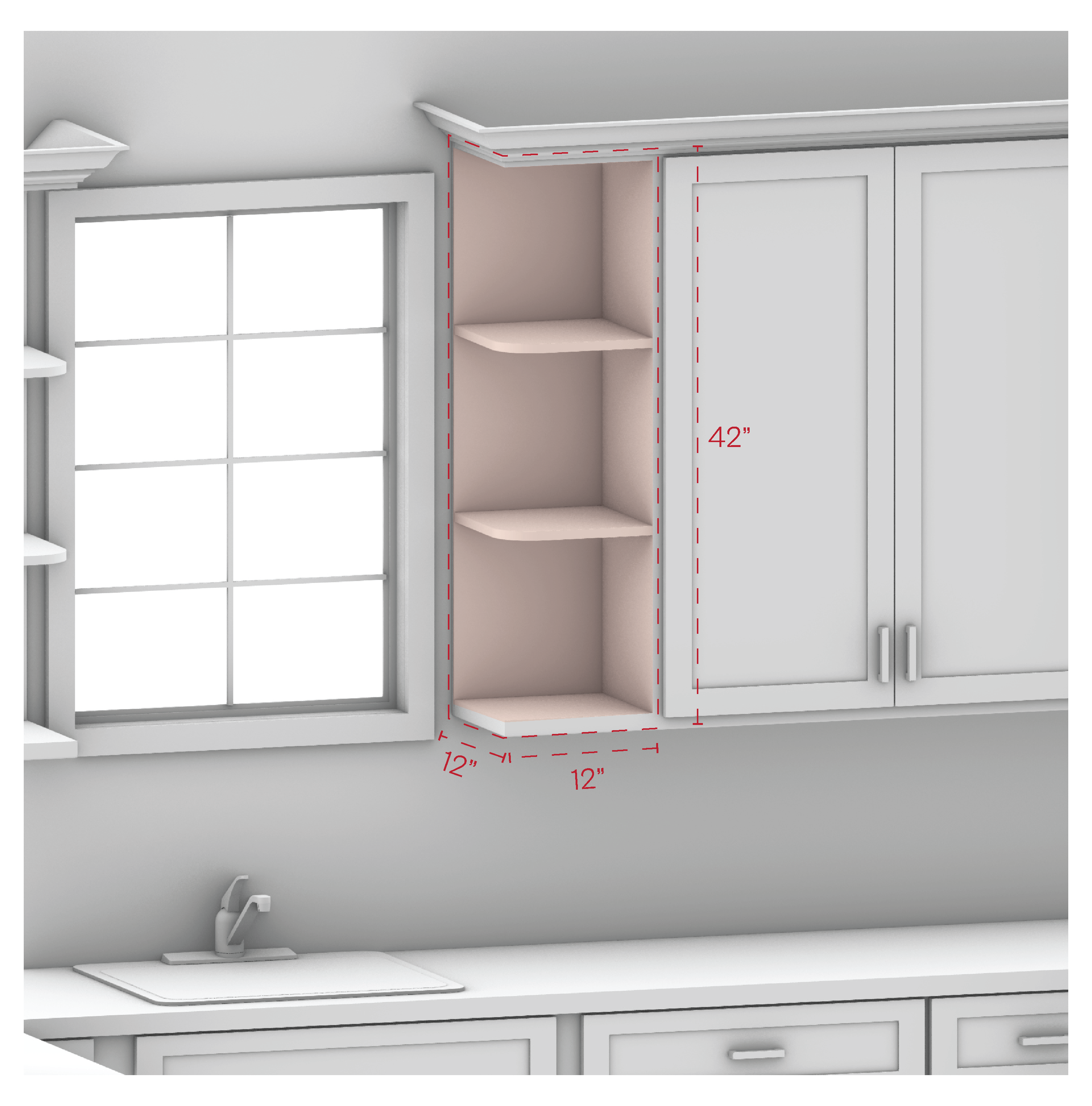 Wall End Open Shelf Cabinet 42" Height
