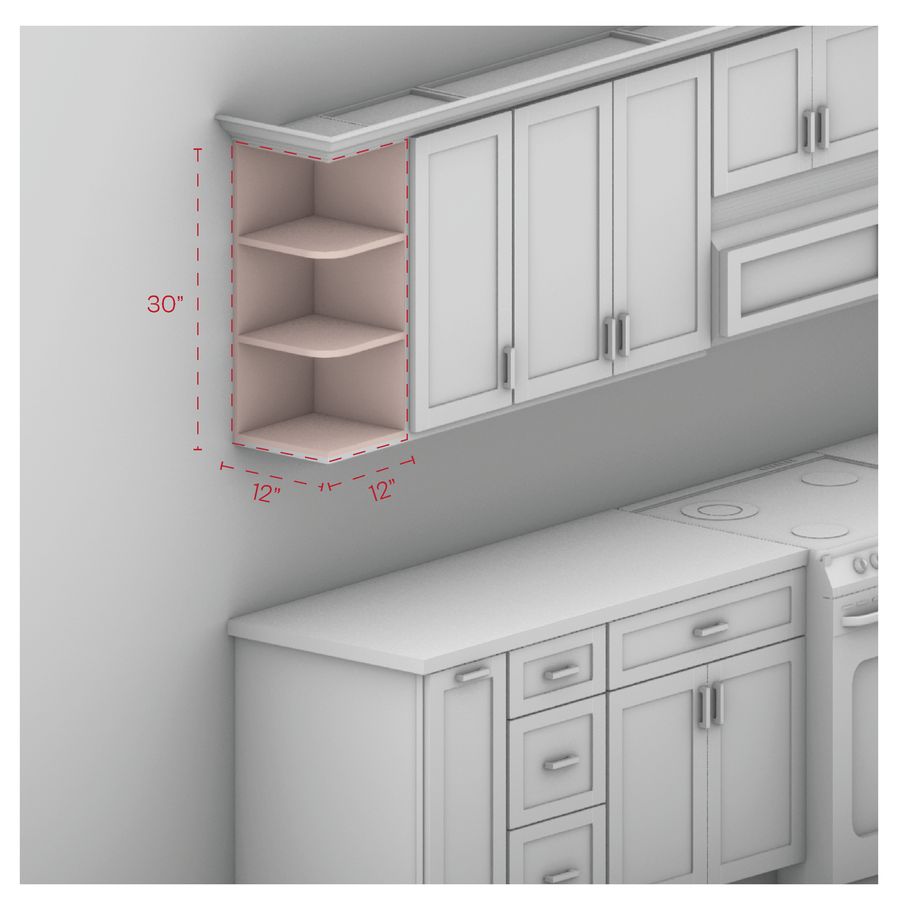 Wall End Open Shelf Cabinet 30" Height