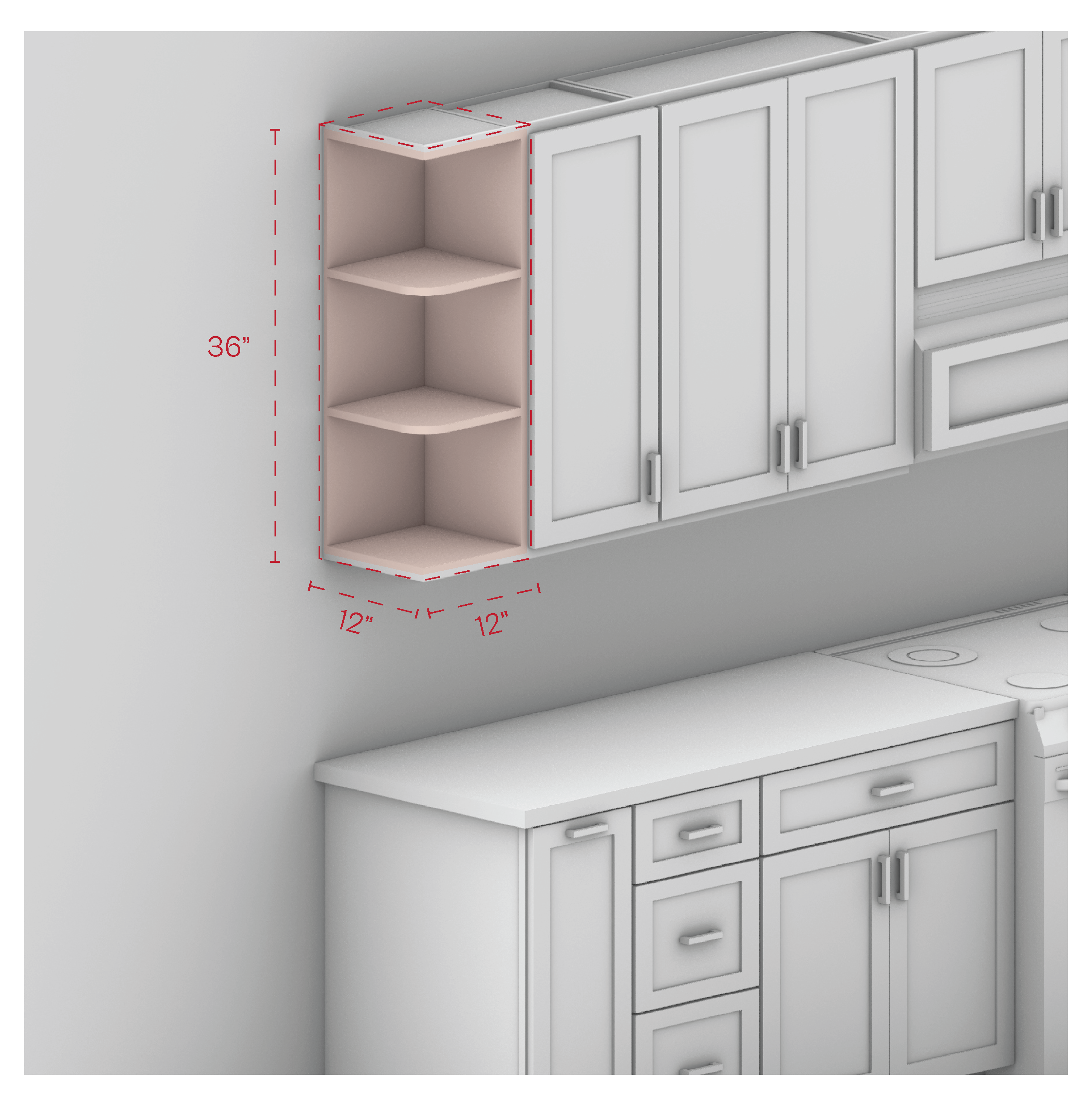 Wall End Open Shelf Cabinet 36" Height